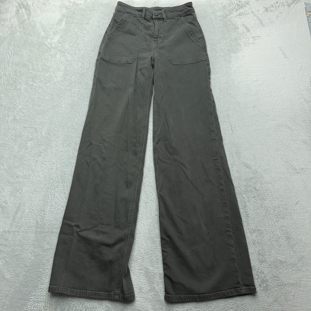 American Eagle Super High-Rise Baggy Wide Leg Womens 000 Reg Gray Stretch Pants